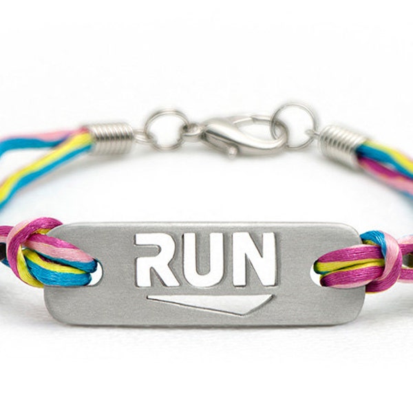 RUN - Running Bracelet: multicolor, black, & pink, ATHLETE INSPIRED, Running Jewelry, Run Bracelet, Gifts for Runners, Running Inspiration