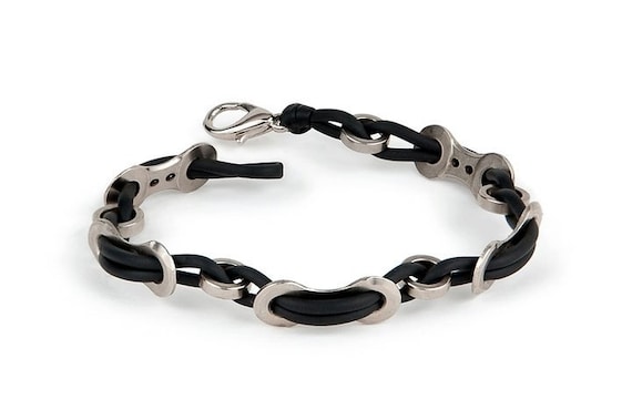 Cyclist Weaved Bracelet Bike Chain Link and Rubber Bracelet