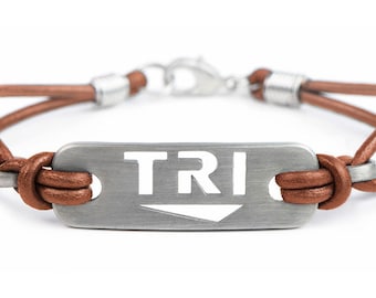 Triathlon Bracelet TRI - ATHLETE INSPIRED Unisex - Brown 7", Tri Jewelry, Gifts for Triathletes, Triathlon Gifts, Triathlon Jewelry