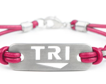Triathlon Bracelet TRI - Pink, Black or Multi, ATHLETE INSPIRED, Tri Bracelet, Gift for triathlete, Triathlon Gift, Swim bike run