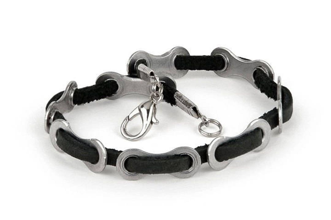 Cyclist Bracelet, Bike Chain Link & Leather Bracelet Black, Brown and