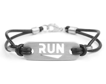 RUN - Running Leather ATHLETE INSPIRED Bracelet (unisex), Run Jewelry, Run Bracelet, Gift for Runner, Running Motivation, Run Running Gifts