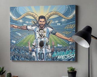 Stampa su tela di Lionel Messi: opera d'arte UV con texture in rilievo. Il GOAT (Greatest Of All Time).