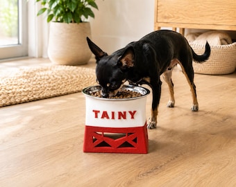 Comedero geométrico personalizado para perros / Comedero elevado impreso en 3D, nombre personalizado