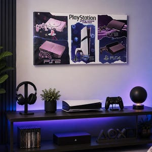 Playstation Gaming Console Collage - PS1, PS2, PS3, PS4 & PS5 Wall Art