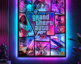 Grand Theft Auto VI Glass Wall Art – 3D Textured Logo Decor