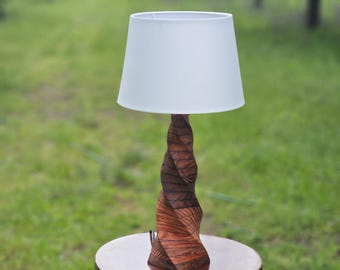 Hand Carved Rustic Reclaimed Solid Wood Spiral Sculptural Table Lamp, Home Decor Lighting