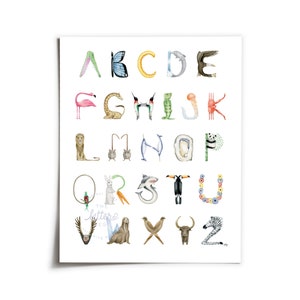 Animal Alphabet Print | Framed Watercolor Print | Nursery Decor | Playroom Wall Art | Baby Alphabet Poster | ABCs
