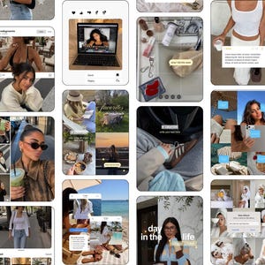 May include: A digital collage of multiple social media interface screenshots featuring various lifestyle photography, including portraits, food, travel scenes, and user interface elements like text boxes, location tags, and profile icons.