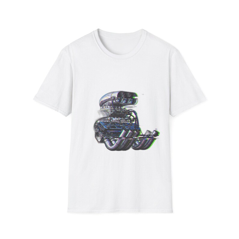 Camiseta NHRA Top Fuel Drag Racing Supercharger & Headers | Glitch Art VHS Aesthetic Raw Power Motorsport imagem 1