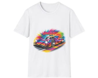 Retro 80s Airbrush Race Car Tee – Neon Gradient Motorsport Art