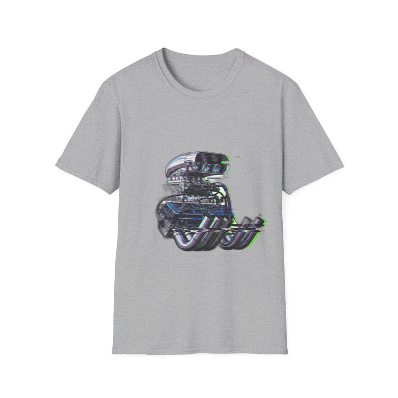 Camiseta NHRA Top Fuel Drag Racing Supercharger & Headers | Glitch Art VHS Aesthetic Raw Power Motorsport imagem 3