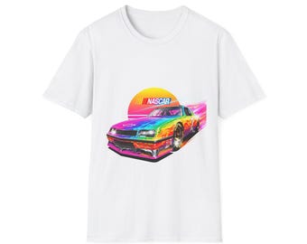 NASCAR 80s Airbrush Stock Car Tee | Neon Sunset Racing Art, Motorsport Fan