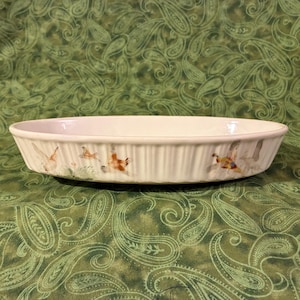 Vintage 1930s French René Frugier Limoges Aluminite Porcelain Oval Gratin Dish | Size 1 Game Birds Pheasant Casserole Dish