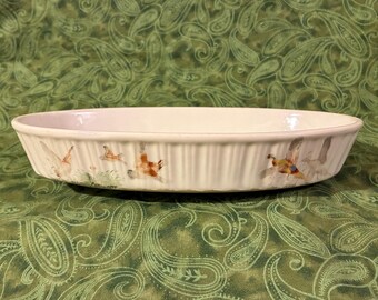 Vintage 1930er Jahre Französisch René Frugier Limoges Aluminit Porzellan Oval Gratinschale | Größe 1 Game Birds Fasan Auflaufform