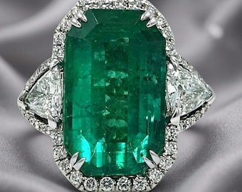 Elegante groene smaragd en driehoek geslepen CZ stenen ring, verlovingsring met drie stenen, edelsteen bruiloft bruidsring, cocktailpartyring dames