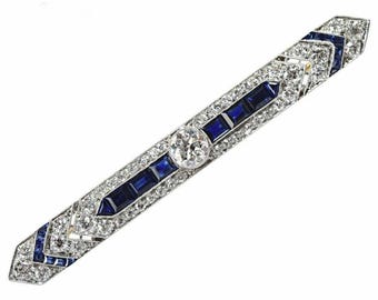 Antique Art Deco Vintage Style Sapphire Brooch, Two Tone Edwardian Brooch Pin, 925 Silver Gemstone Brooch, Old European Cut CZ Stone Brooch