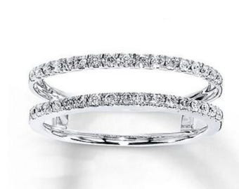 Enhancer Guard Wedding Band, Round Moissanite Diamond 925 Silver Enhancer Engagement Band, Open Gap Wrap Guard Band, Matching Jacket Band