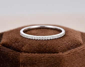 Minimalist Eternity Band Ring, Tiny Thumb Band, Round CZ Stone Stackable Promise Band, Silver Wedding Band Ring For Her, Proposal Band Ring