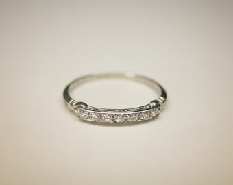 Retro 1880s Vintage Art Deco Band, Stacking Minimalist Band, Antique Round Moissanite Diamond Band In 8US, 925 Silver Wedding Band For Her