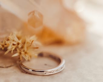 Tiny Half Eternity Band Ring, Minimalist Thumb Band, Alternative Baguette & Round CZ Stone Promise Band, Silver Wedding Band, Proposal Band