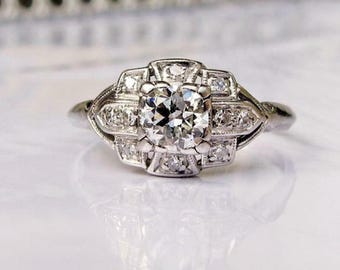 Old European Cut CZ Stone Vintage Style Ring, Antique Art Deco Engagement Ring For Women, Mother's Day Gift, Silver Wedding Anniversary Gift