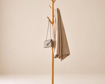 Perchero de madera maciza, organizador minimalista para recibidor o pasillo, perchero moderno independiente.