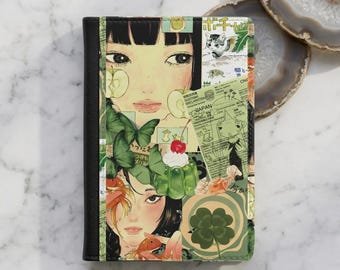 Anime Collage Passport Cover 2026 , Green Aesthetic Travel Wallet, Vintage Japanese Style Passport Holder, Kawaii Art Gift, RFID Case
