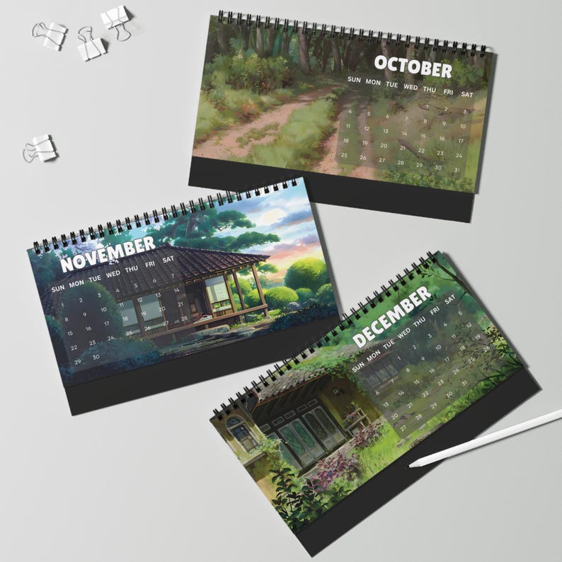 Anime Scenery Desk Calendar 2026, Spirited Away, Totoro Monthly Organizer, Japanese Ghibli Aesthetic Personalize Gift for New Year Christmas image 9