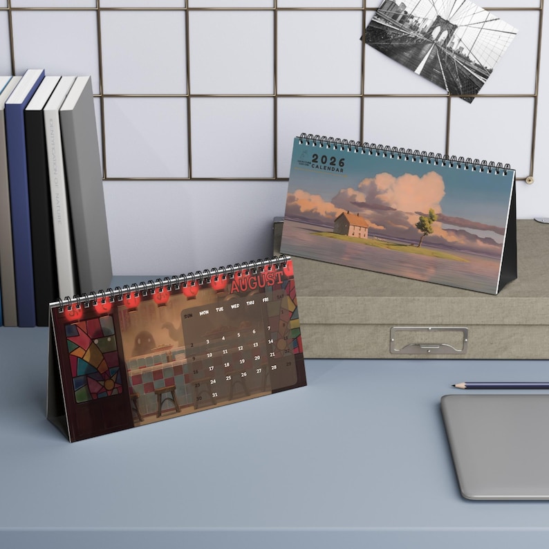 Calendario de escritorio con paisajes de anime 2026, organizador mensual de Totoro, regalo personalizado con estética japonesa del estudio Ghibli, regalos de Navidad y Año Nuevo. imagen 1