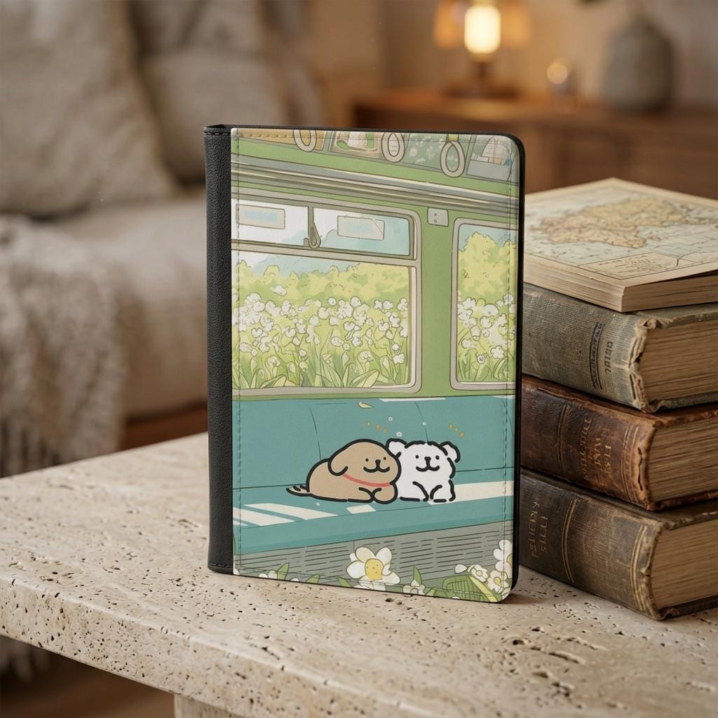 Capa para passaporte com estampa de cachorro fofo, carteira de viagem kawaii, porta-passaporte para filhotes, presente de viagem estético, capa para passaporte em couro sintético com proteção RFID
