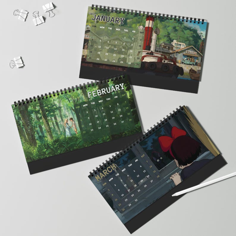 Calendario de escritorio con paisajes de anime 2026, organizador mensual de Totoro, regalo personalizado con estética japonesa del estudio Ghibli, regalos de Navidad y Año Nuevo. imagen 6
