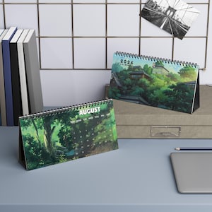 Anime Scenery Desk Calendar 2026, Spirited Away, Totoro Monthly Organizer, Japanese Ghibli Aesthetic Personalize Gift for New Year Christmas image 1