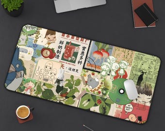 Aesthetic Collage Desk Mat XXL, Ghibli Studio Art Japanese Desk Mat, Indie Desk Setup Mouse Pad, Retro Art Desk Mat, Kawaii Collage Decor