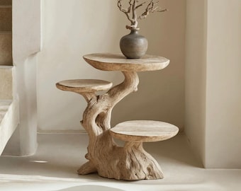 Natural Farmhouse Organic Tree Root Rustic Wooden Side Table