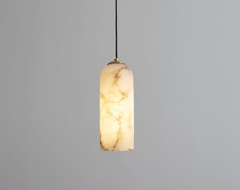 Art Deco Alabaster Pendelleuchte - Geriffelte Steinlampe, Vintage Messing Kücheninsel Beleuchtung