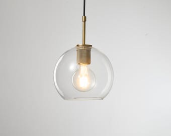 Vintage Moderne Hängeleuchte - Messing und Glas Anhänger, Bauernhaus Industrielle Pendellampe