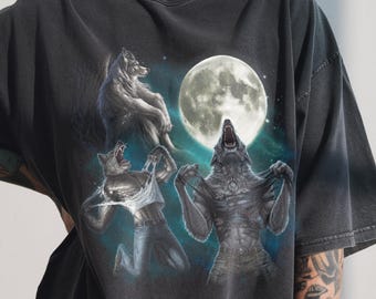Camiseta Alpha Wolf Moon, Camiseta com Estampa Retrô de Lua Cheia, Presente para Amantes da Vida Selvagem