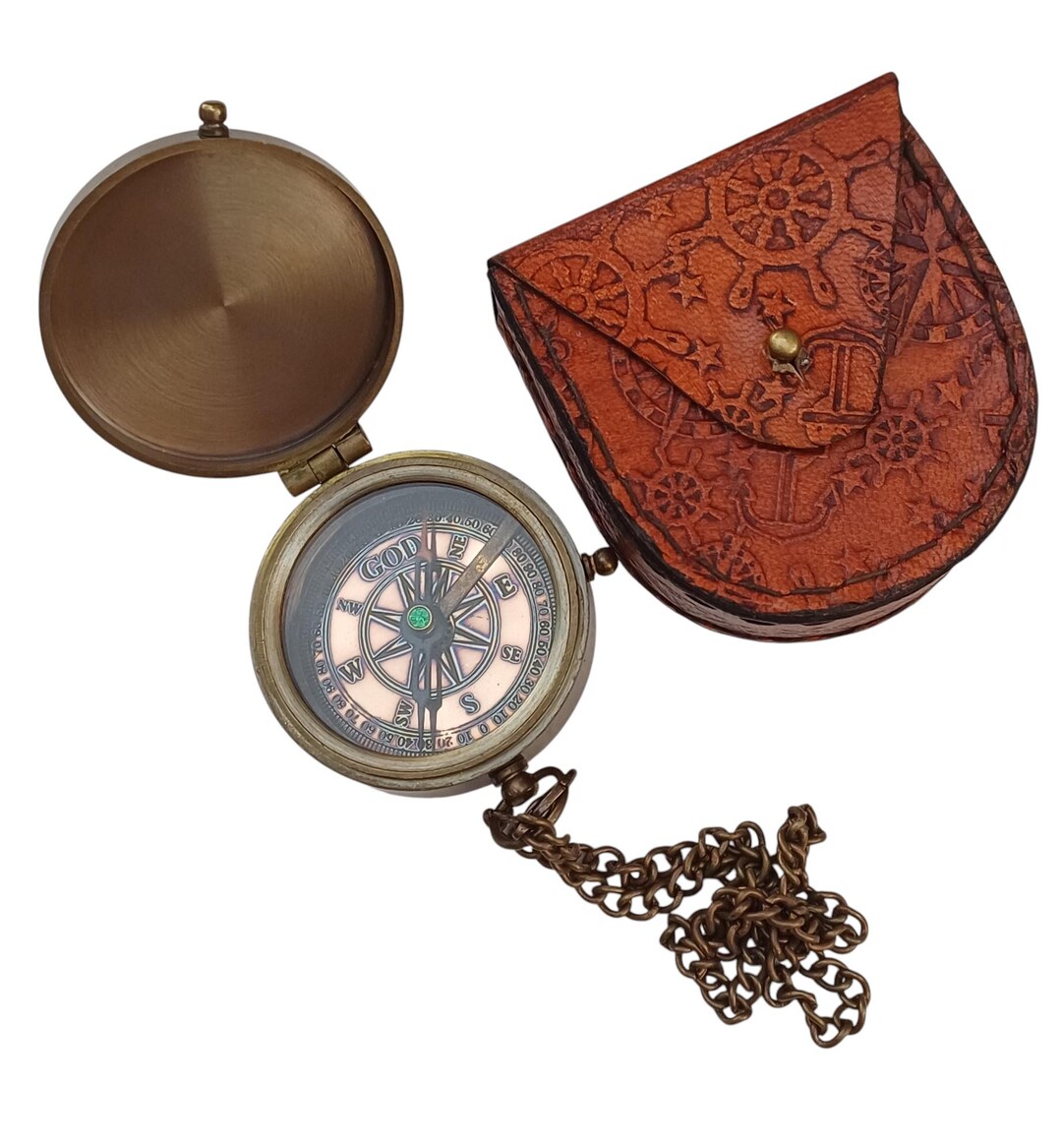 Buy Personalized Antique Style Brass Compass With Embossed Leather Case ...