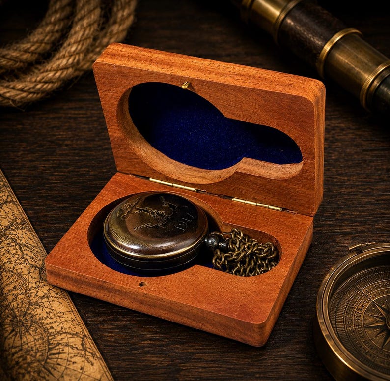 Buy Personalized Brass Compass With Wooden Gift Box, Custom Engraved ...