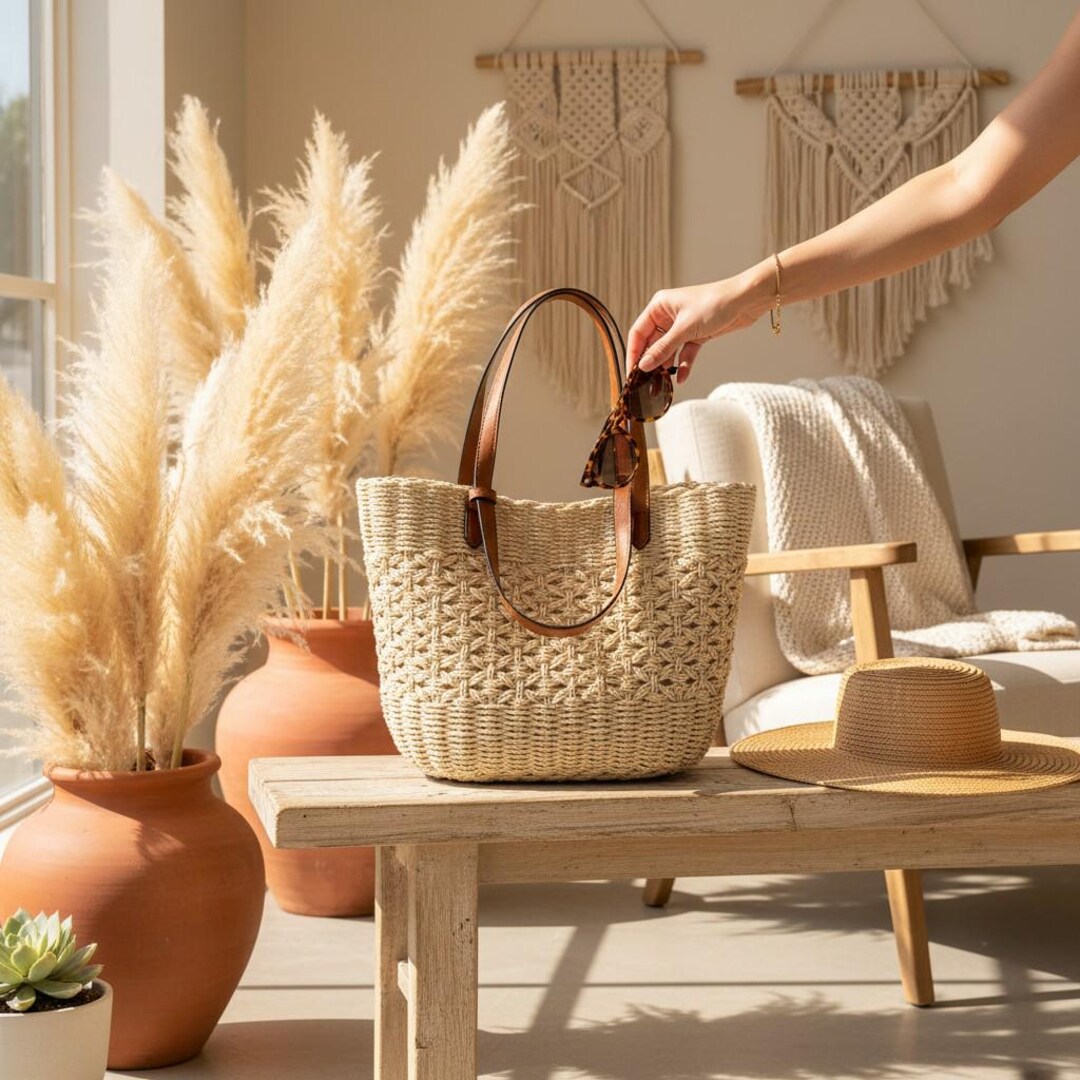 Straw Woven Tote Bag, Summer Handbag, Large Capacity Shoulder Bag ...