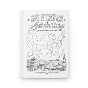 50 States RV Travel Journal, Colorable USA Map Road Trip Memory Book