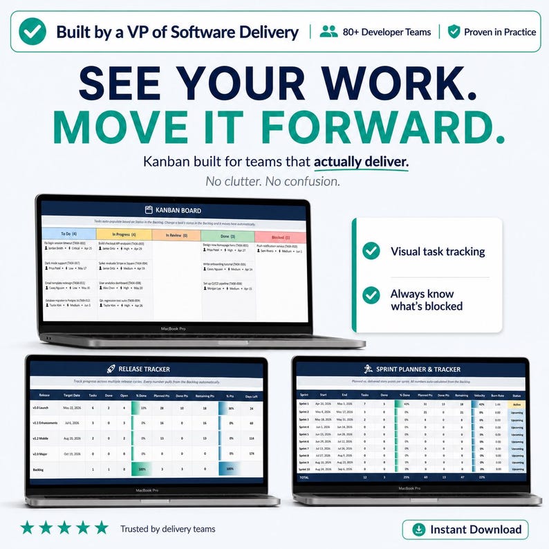 Simple Project Management Excel Template, Backlog View, Agile Planner ...
