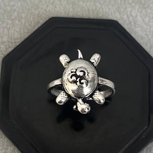 Dainty Charm Sea Turtle Ring: Silver Tortoise Ring, Good Luck Jewelry