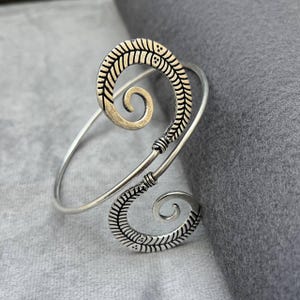 Tribal Spiral Arm Cuff,  Handmade Silver Upper Arm Bracelet, Vintage Adjustable Boho Armlet
