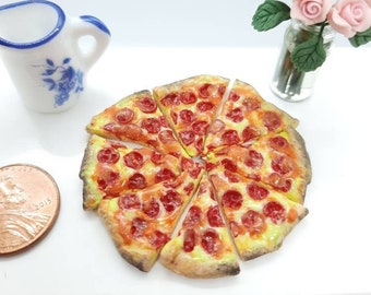 Polymer Clay Miniature Dollhouse Pepperoni Cheese Pizza, 1" 3/4 Diameter