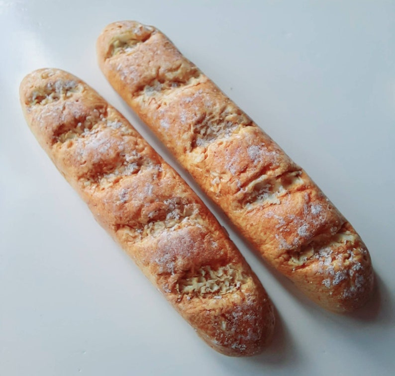 2 Polymer Clay French Baguettes, Miniature Dollhouse Food image 4