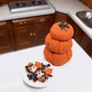Dollhouse Miniature Polymer Clay Halloween Sugar Cookies, Witch Hats, Acorns, Pumpkins, Black Cats, Ghosts, Bats And Owls