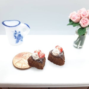 Valentines Day Miniature Polymer Clay Heart Shaped Chocolate Cakes With Strawberries
