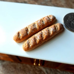 2 Polymer Clay French Baguettes, Miniature Dollhouse Food